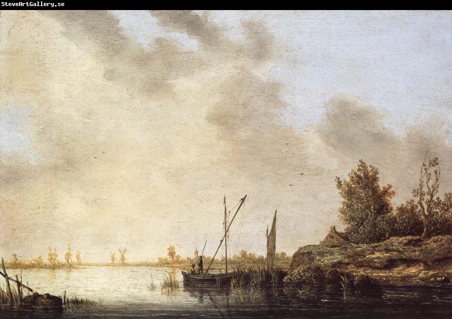 Aelbert Cuyp A River Scene with Distant Windmills
